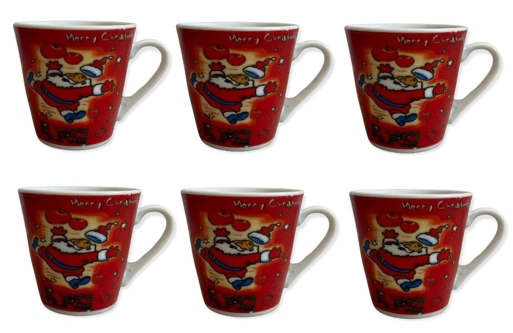 Set 6 Tazzine Tazze Caffe' Natalizie Natale Senza Piattini in Ceramica