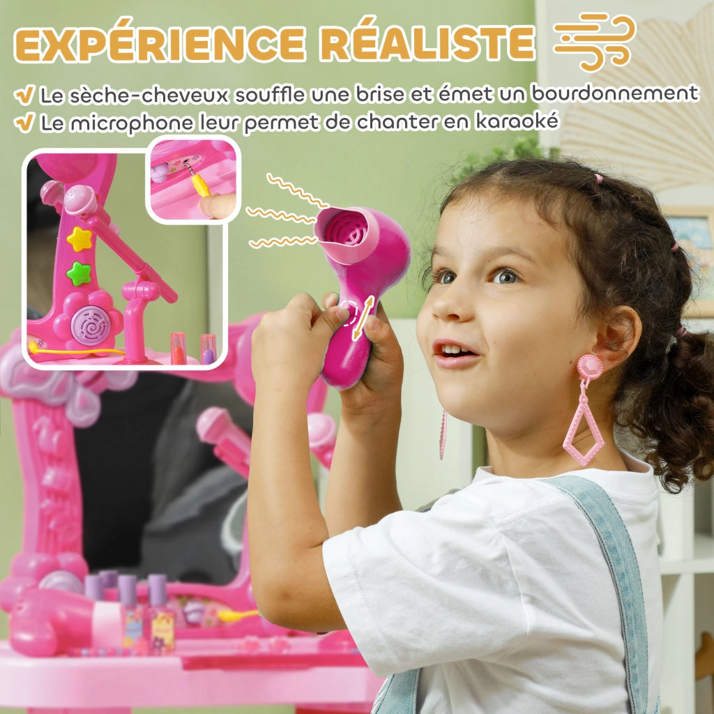 Cameretta bambina con toeletta, specchio, luci, musica, microfono, phon e ripiani ¨C zephmum ¨C rosa