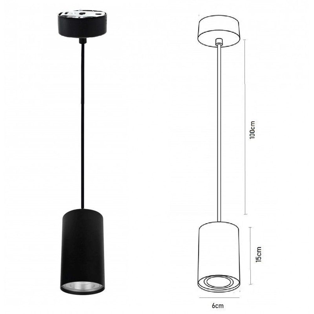 Trade Shop - Lampadario Faretto Cilindro Pendente A Sospensione Attacco Gu10 Nero 15 Cm 99937 -