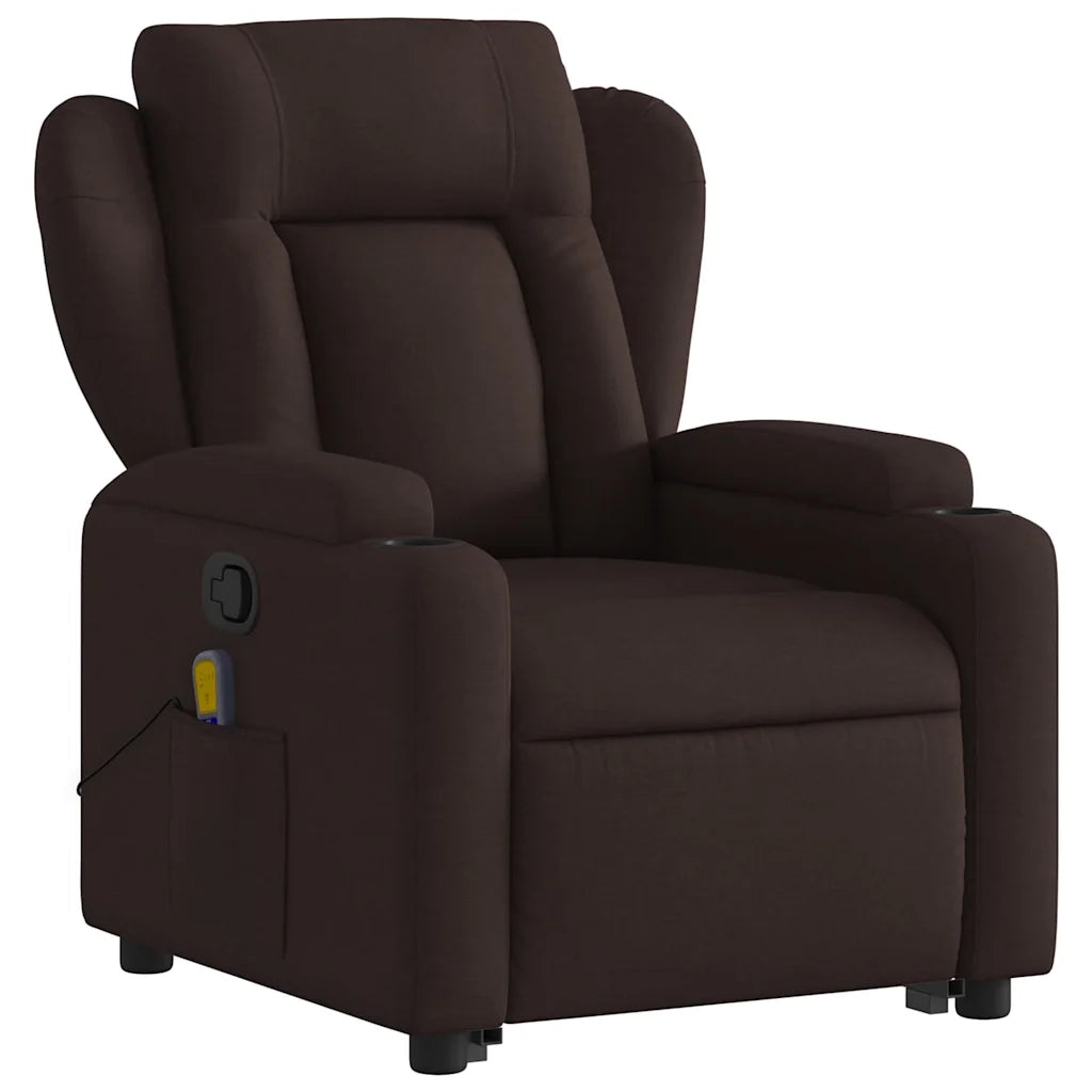 Poltrona Alzapersona Massaggi Reclinabile Marrone Scuro Tessuto 3204499