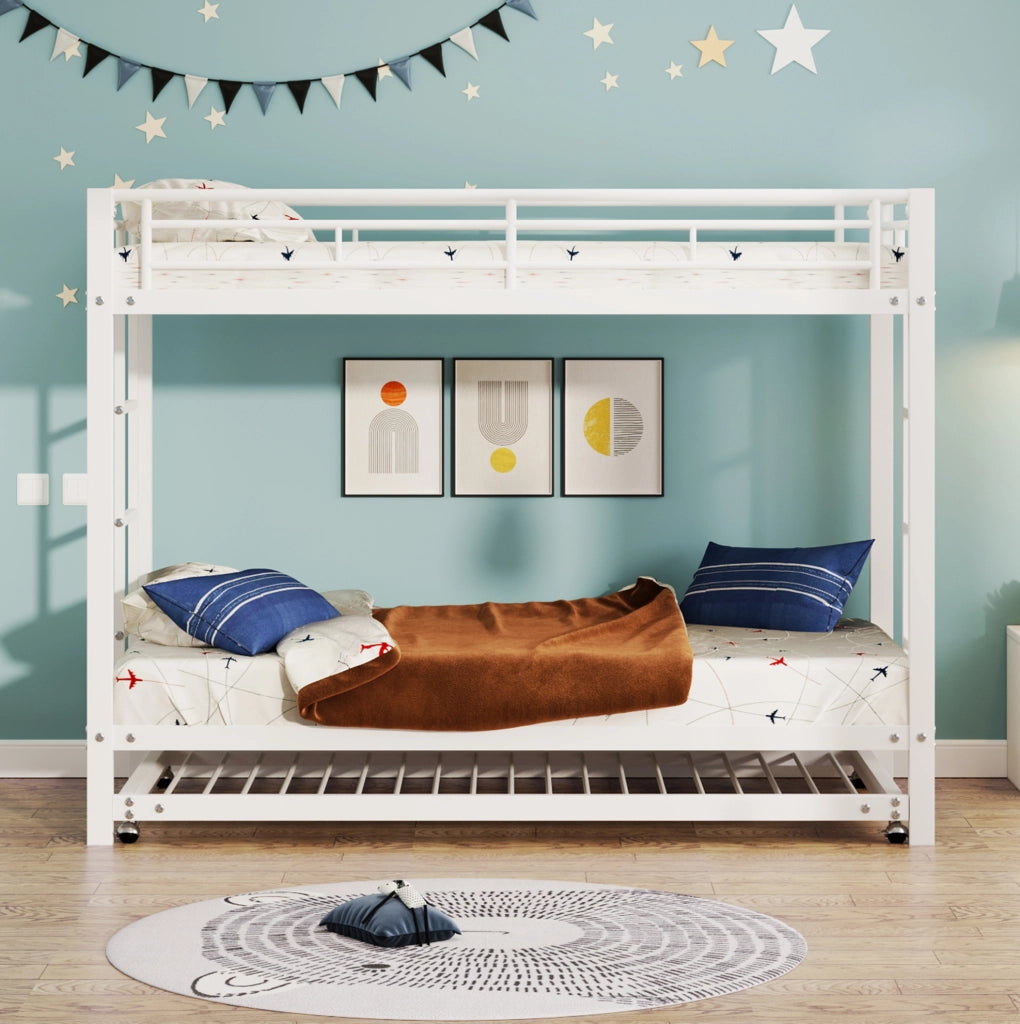 Letto a castello 90x200 cm; con letto estraibile; metallo; bianco