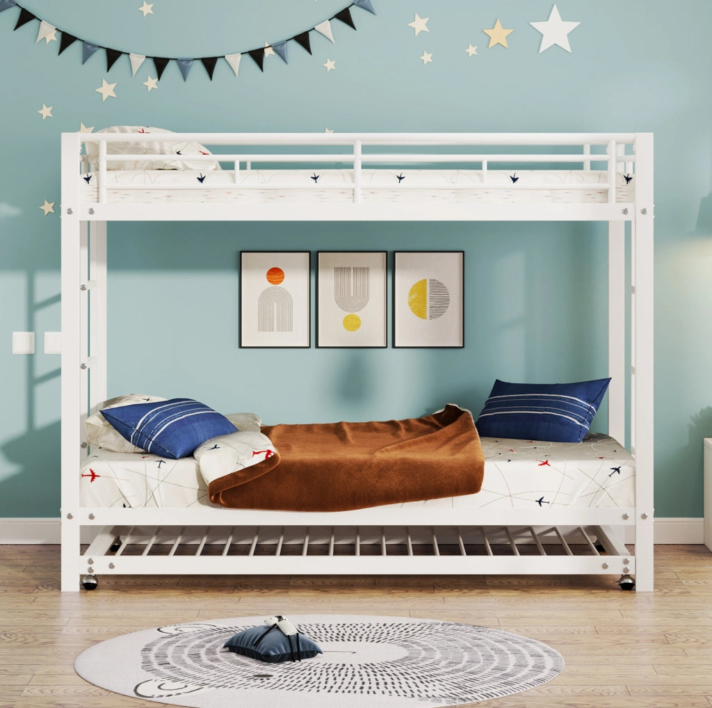 Letto a castello 90x200 cm; con letto estraibile; metallo; bianco