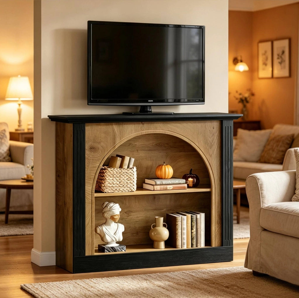 Consolle ULEVR 110x30 cm a 3 livelli con 2 ripiani, design moderno, nero rustico