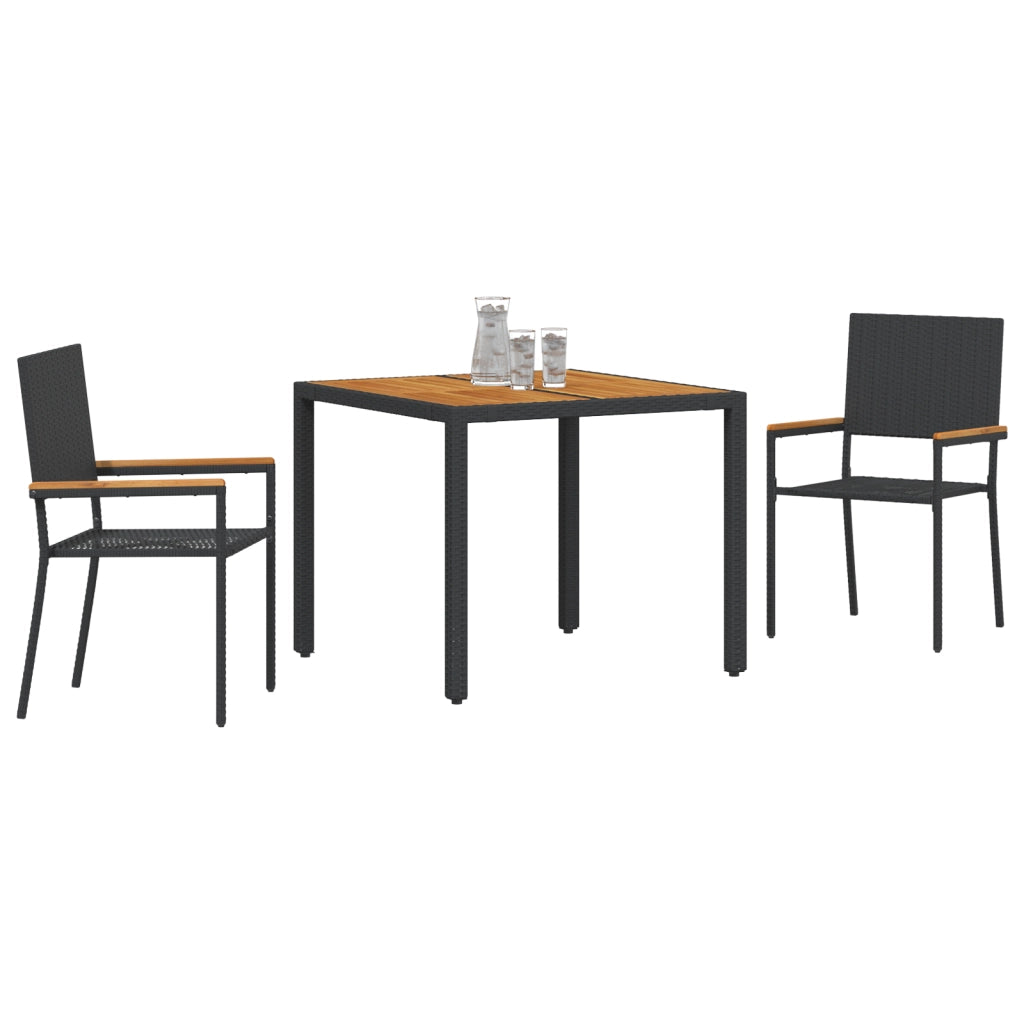 Set da Pranzo da Giardino 3 Pezzi in Polyrattan Nero