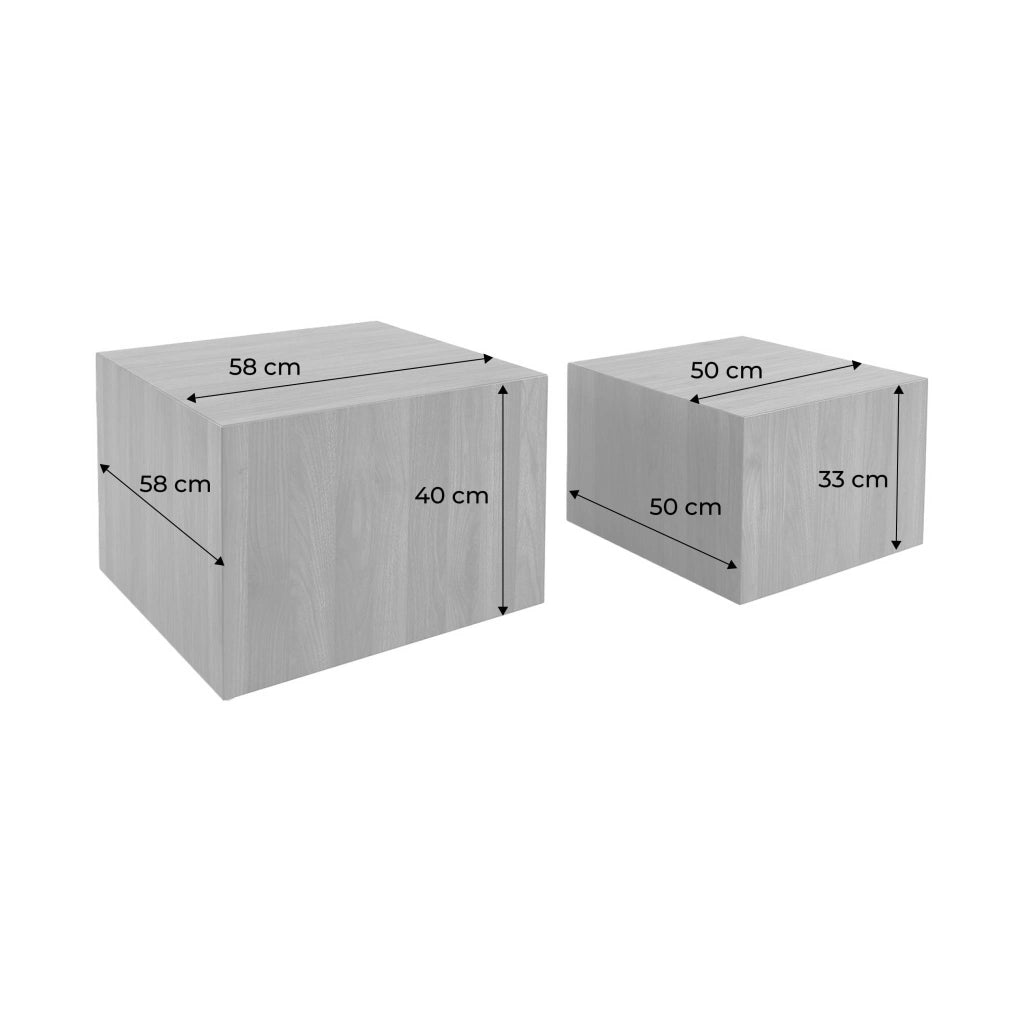 Set di 2 tavolini quadrati effetto frassino, noce