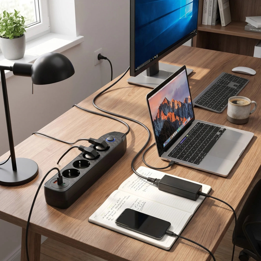 Multipresa Con Prolunga, 4 Prese + 2 Porte Usb-a + Usb-c Jnh025-4b Black