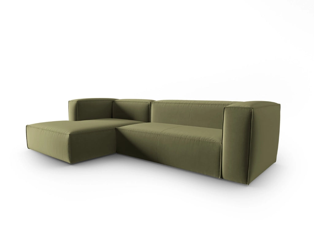 Cosmopolitan Design - Divano angolare sinistro "Mackay" 4 posti in velluto verde chiaro 