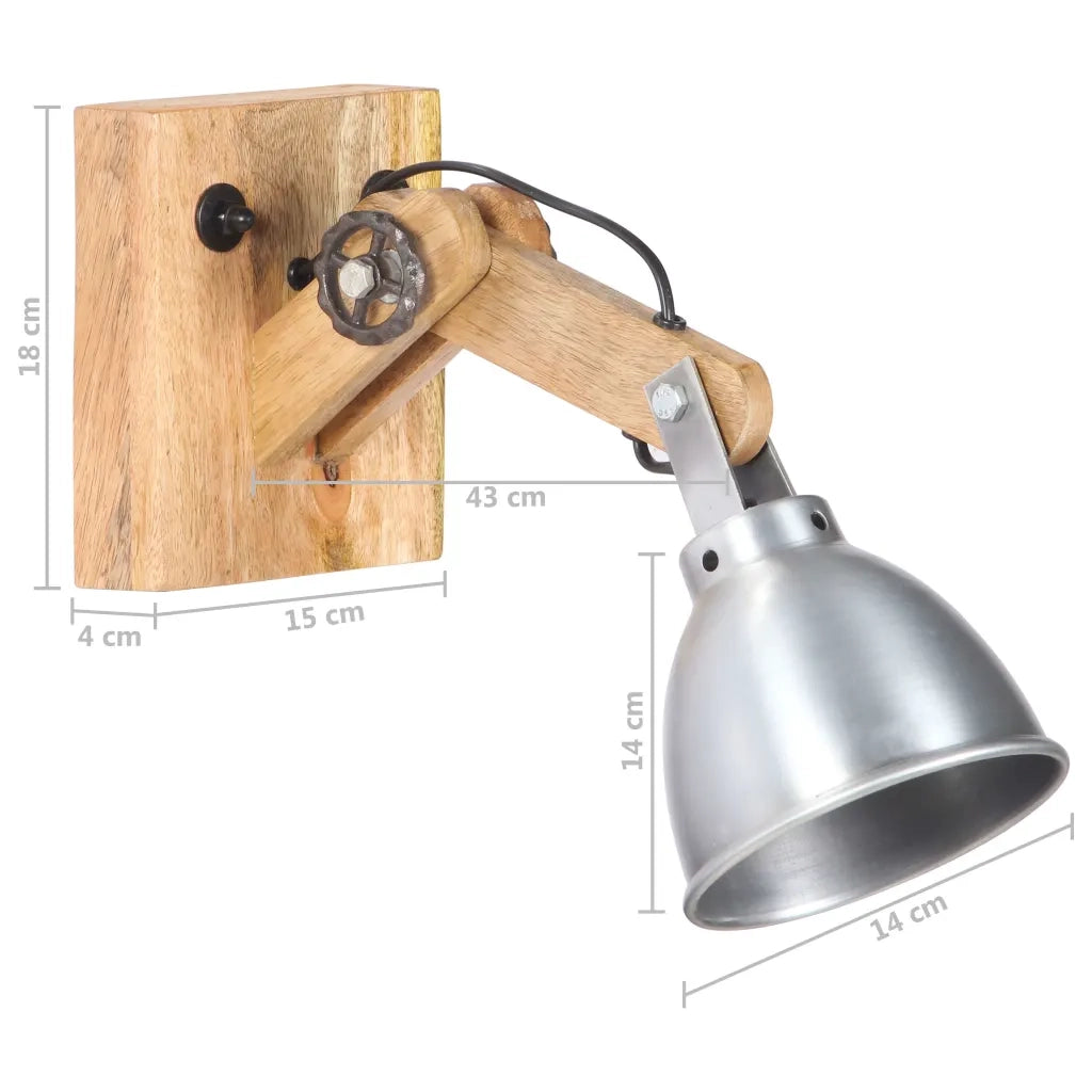 Lampada da Parete E27 Argento Legno Massello di Mango e Ferro 320597