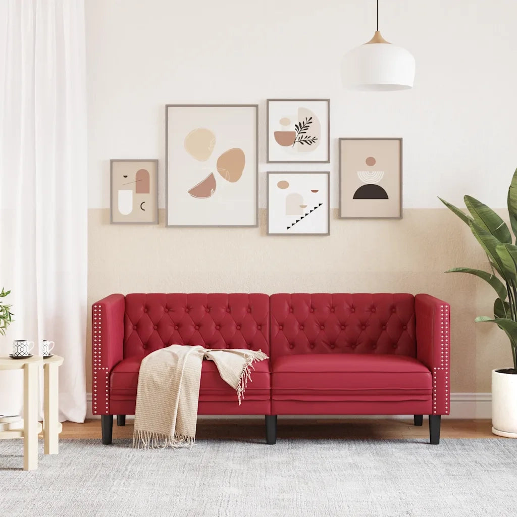 Divano Sedia-Poltrona Chesterfield a 2 Posti Rosso Vino in Similpelle