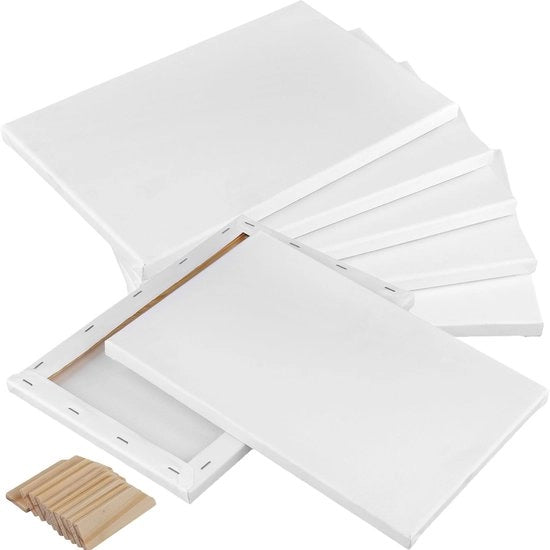 Telaio a tela canva 20 x 25 cm - 10 pezzi - Tela bianca per pittura - Tela di cotone - Per acrilico/olio - Inclusi chiodi da appendere - Tela per pittura