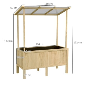 Hochbeet in legno di abete con tetto in policarbonato 110x60x152 cm, natura