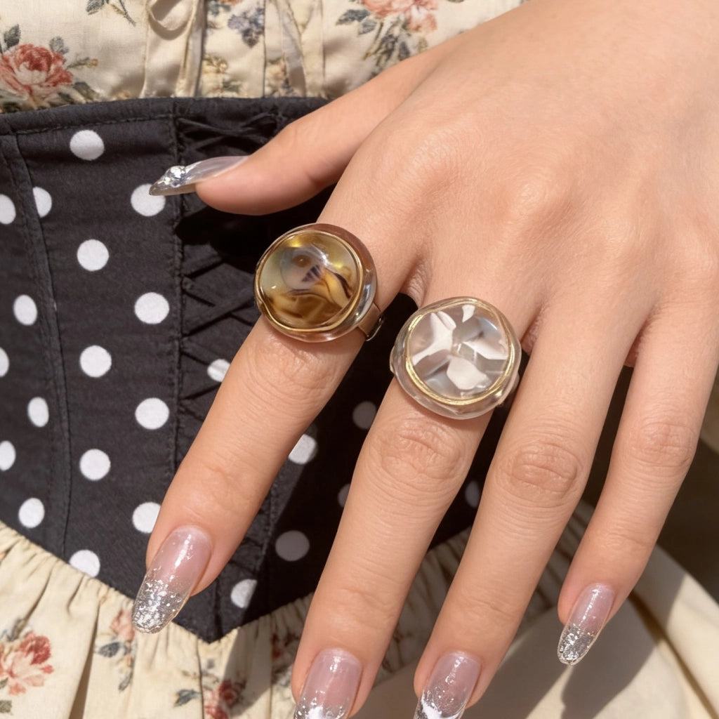 Anello in resina con stampa leopardata, anello in acciaio al titanio, per indice