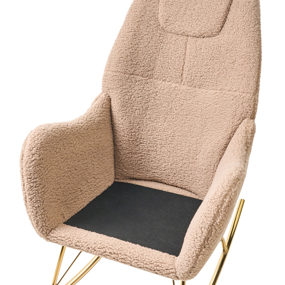 Sedia a dondolo in boucle con rivestimento in metallo dorato con braccioli Soggiorno Beige