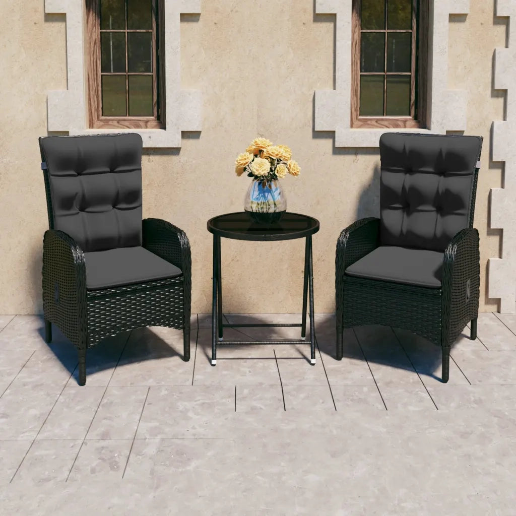 Set da Bistrot per Giardino 3 pz in Polyrattan e Vetro Nero 3058540