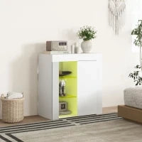 Mobile Contenitore a LED con 3 Ripiani Aperti e Armadietto a 2 Livelli, in Legno e Vetro, 75x40.1x83 cm, Bianco