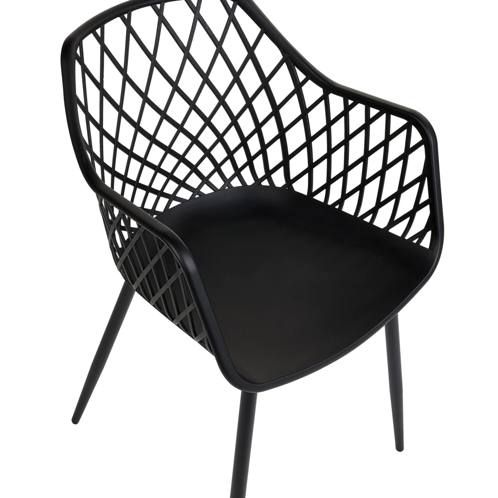 Set 2 sedie da pranzo plastica nera gambe in metallo con schienale aperto stile moderno soggiorno stile scandinavo