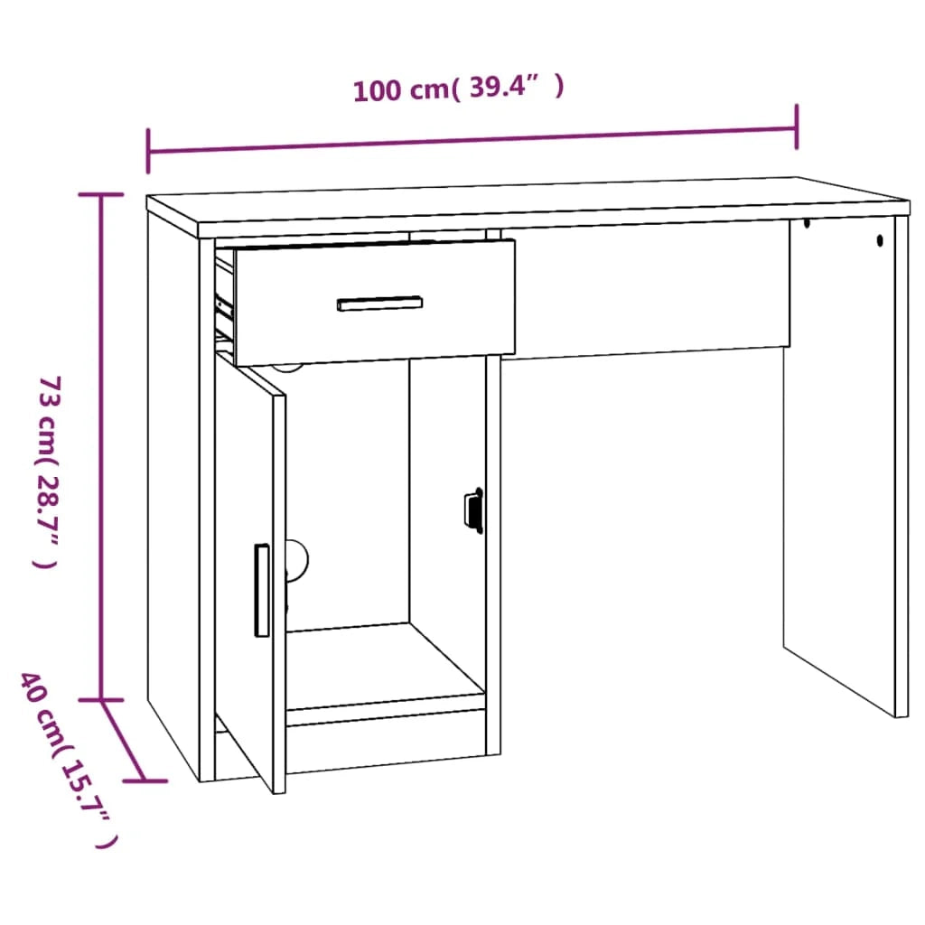 Scrivania tavolo postazione di lavoro scrivania per computer mobile da studio con cassetto e mobiletto finitura lucida 100 x 40 x 73 cm bianco 02_0023450