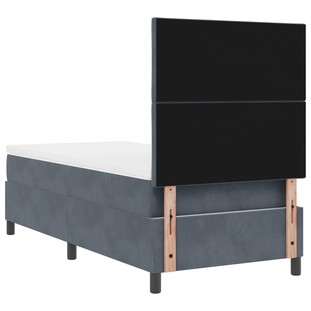 Letto a Box con Materasso Grigio Scuro in Velluto Singolo