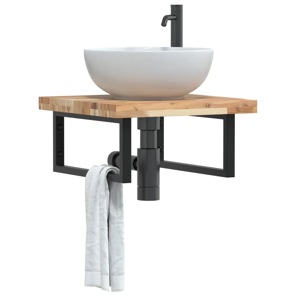 vidaXL Ripiano a Parete per Lavabo in Acciaio e Massello di Acacia