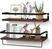 Pannello da parete, pannello decorativo in legno e metallo con asse da asciugamano, set da 2, per installazione da parete per camera da letto, soggiorno, bagno, cucina, ufficio, marrone, 42 x 15 x 7,5 cm