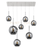 SOSP. BIANCO RETTANGOLARE 7 LUCI VETRI (1 GRANDE+2 MEDIO +4 PICCOLO) TUTTI CROMO 1155BI-S7 RMIX-CR