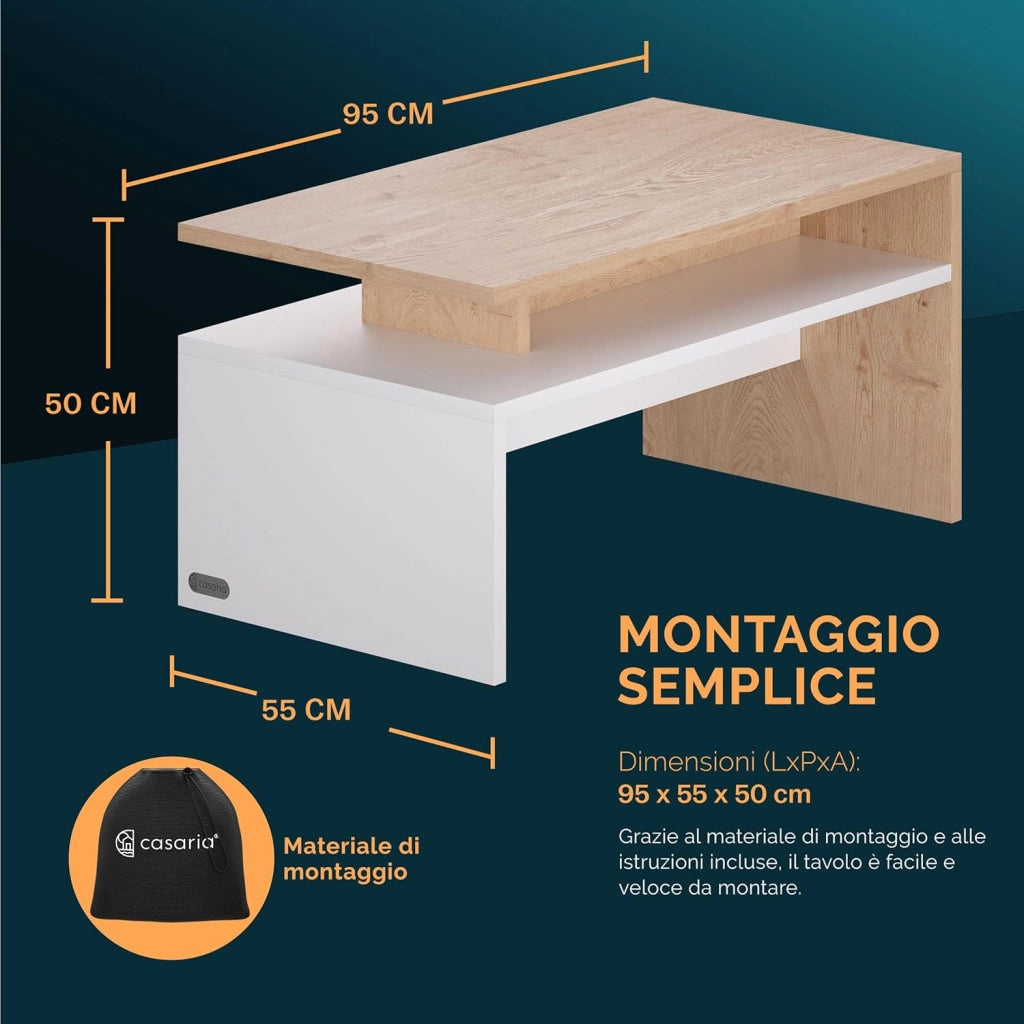 ® Tavolino Salotto da Divano 95x55x50cm Mobiletto Basso in Legno Carico Max 50kg Tavolo Moderno Soggiorno da Caffé da Pranzo Coffe Table Letto