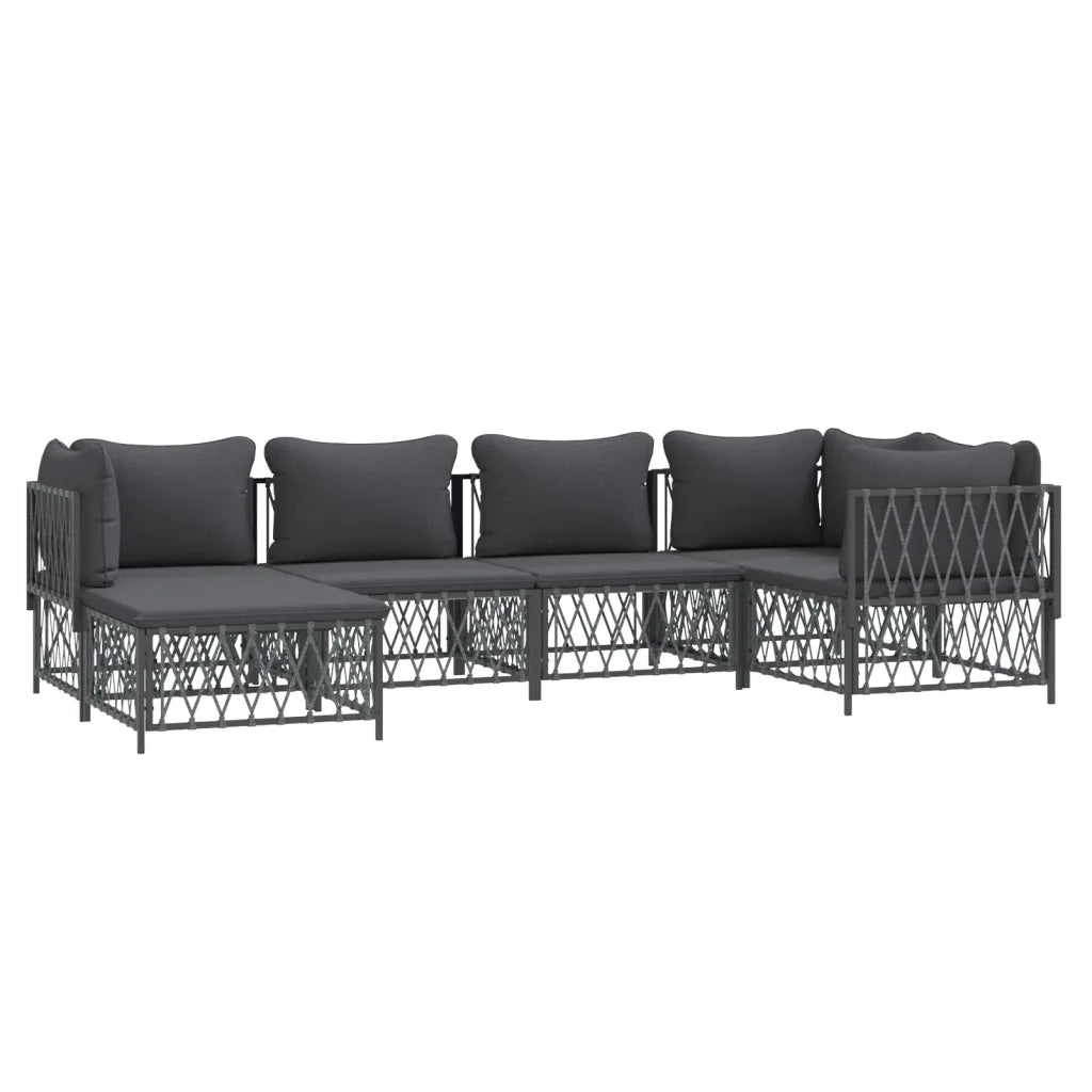 Set Salotto da Giardino 6 pz con Cuscini in Acciaio Antracite