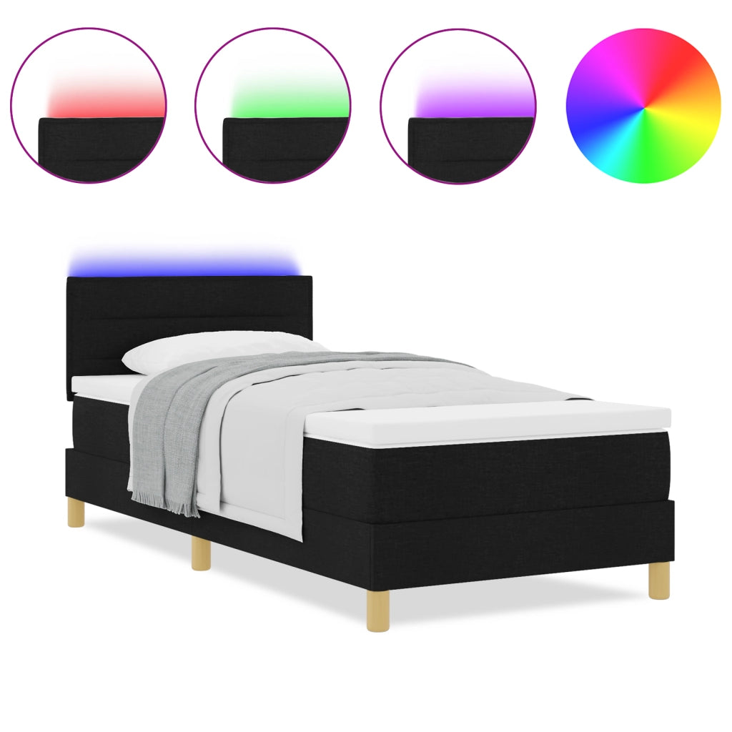 Letto Box Spring con Materasso & LED Nero 90x200 cm Tessuto