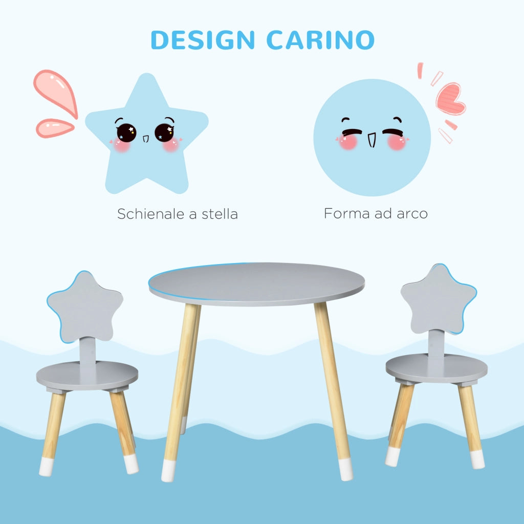Tavolo da pranzo per bambini con 2 sedie ¨C zephmum ¨C Legno, grigio