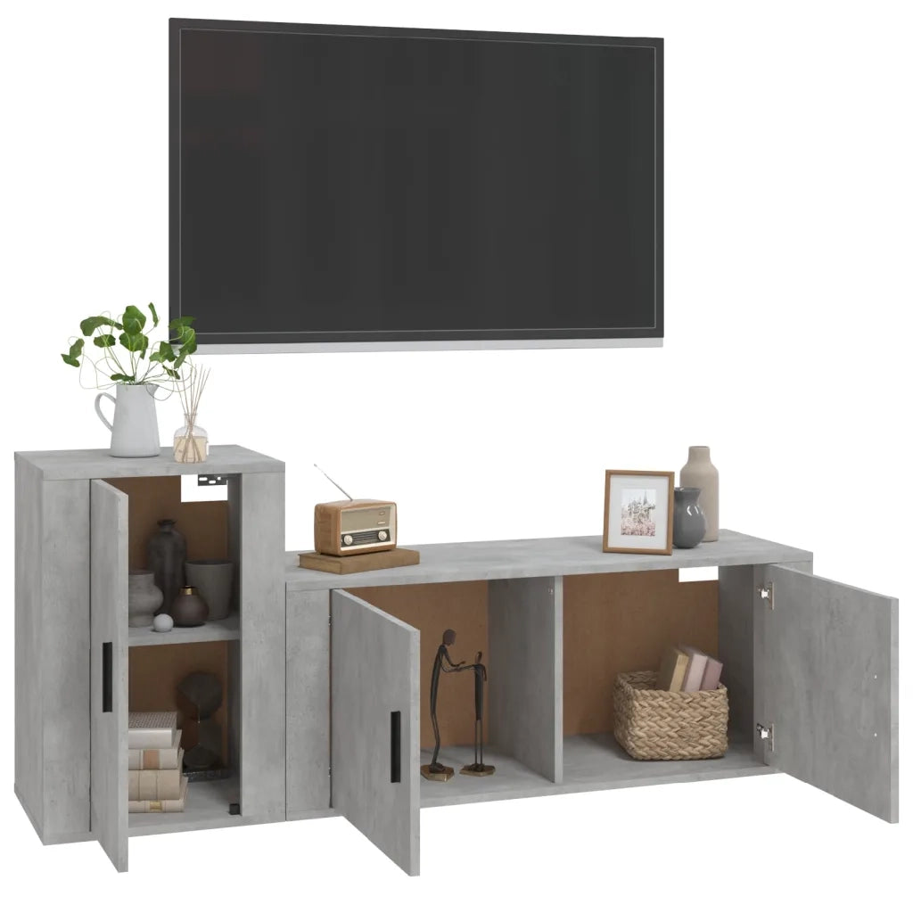 vidaXL Set di Mobili Porta TV 2 pz Grigio Cemento in Legno Multistrato