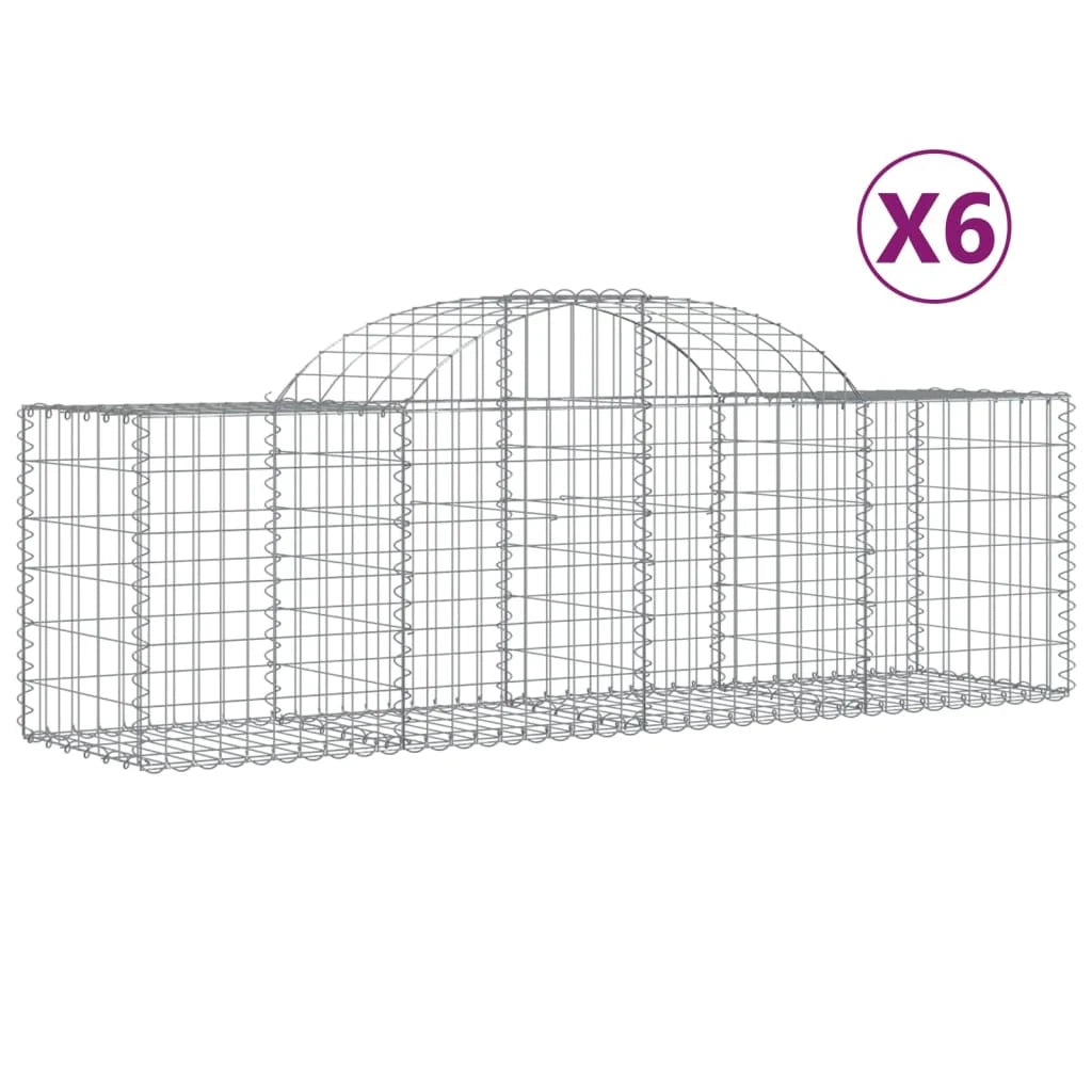 Cestini gabbioni recinzione a gabbia muro di contenimento ad arco 6 pezzi 200 x 50 x 60/80 cm ferro zincato argento 02_0041011