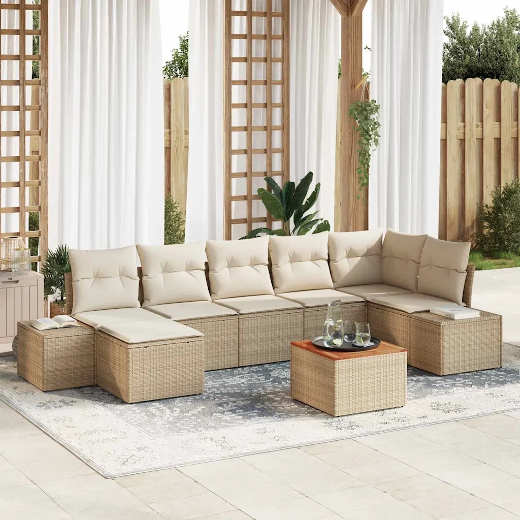 Set Divano da Giardino 8 pcs Beige e bianco