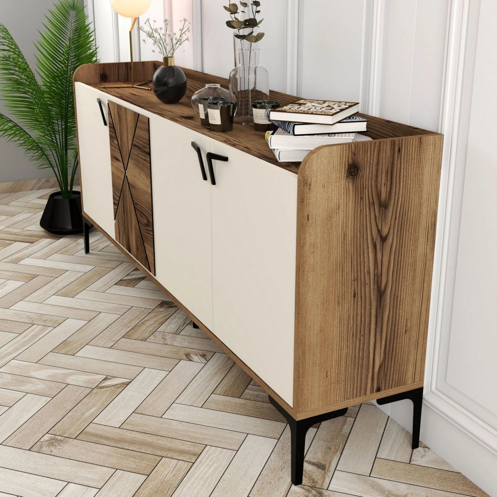 Madia Elini, Credenza 2 Ripiani, 180x35x78h cm Bianco Crema