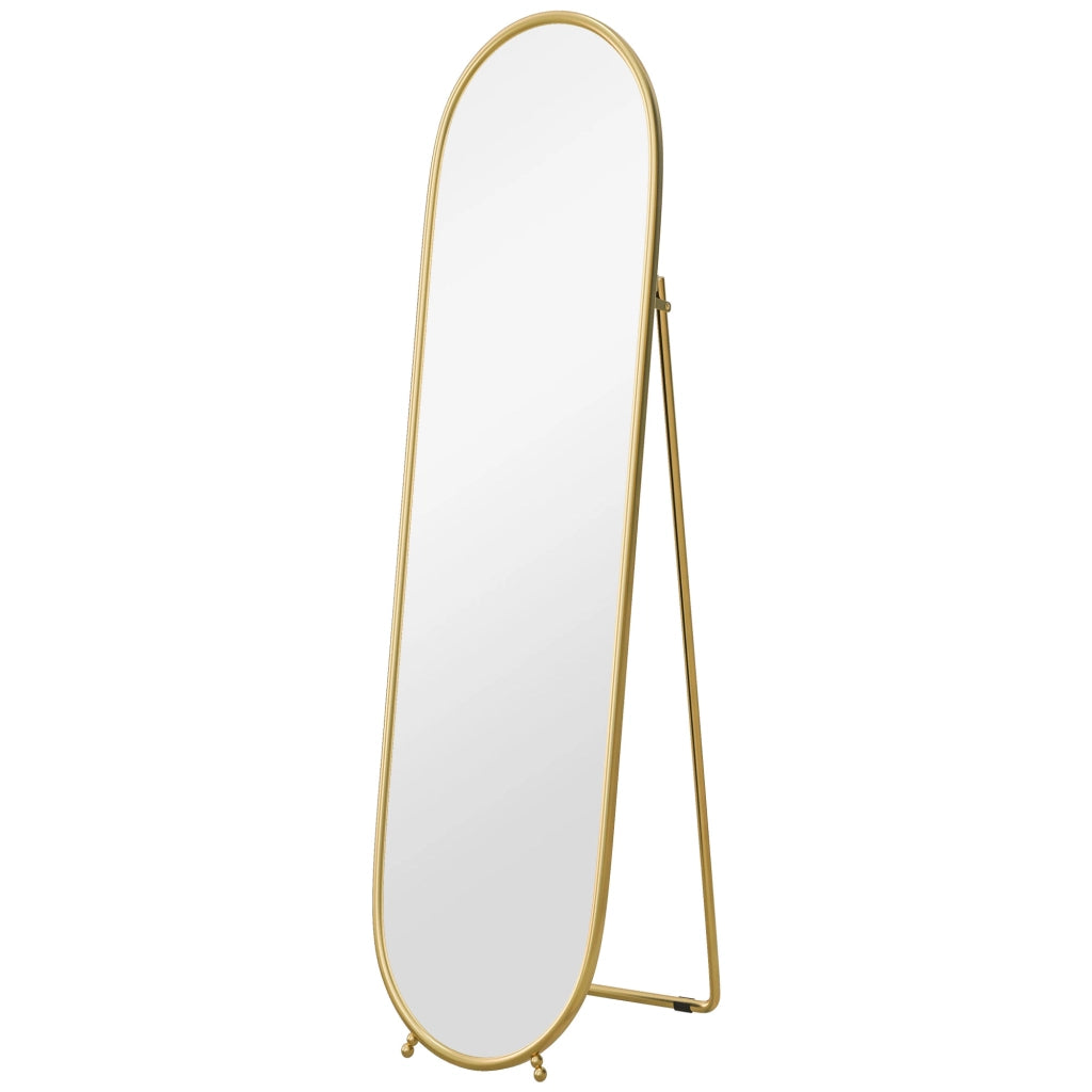 Specchio da terra ovale 160x40 cm con supporto richiudibile e telaio in metallo oro