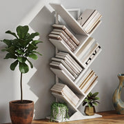 Libreria ad albero stretta a 7 ripiani bianca 50 x 24 x 109 cm