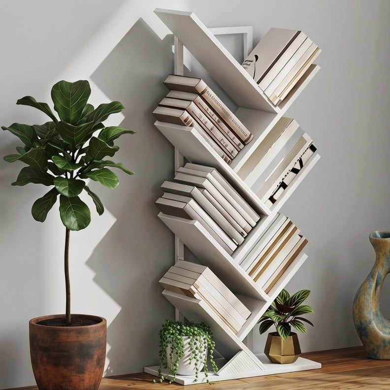 Libreria ad albero stretta a 7 ripiani bianca 50 x 24 x 109 cm