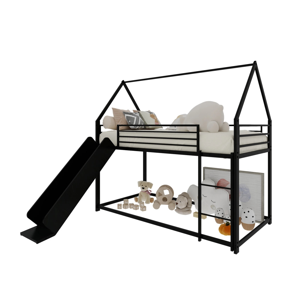 Letto a castello con scivolo ferro nero 100x200 cm