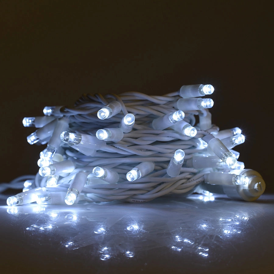 CATENA LUMINOSA 100 MAXI-LED CAVO BIANCO PROLUNGABILE CON LUCE BIANCA FISSA E INTERMITTENTE - PER DECORAZIONI EFFETTO CIELO STELLATO