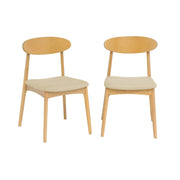 Set 2 sedie vintage in legno di hevea naturale e tessuto, beige