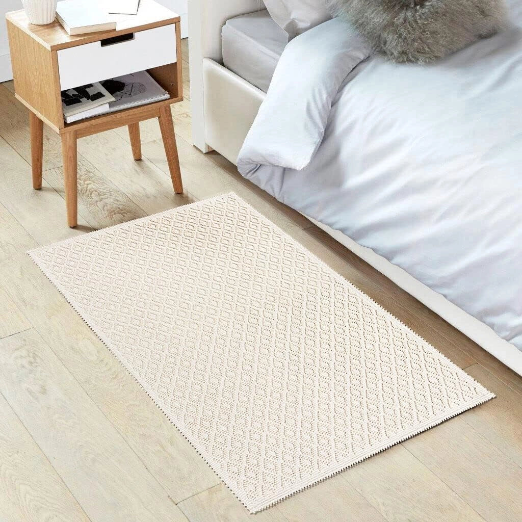 Tappeto Camera Scendiletto Bagno 60x95 cm Puro Cotone Lavabile Elegante Assorbente A Pois