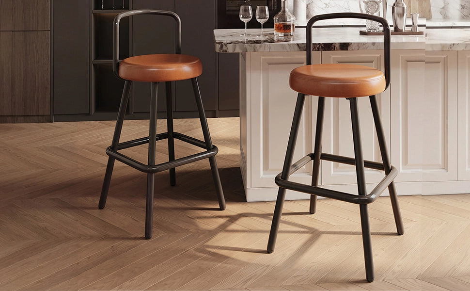 Sgabello da bar con Schienale ergonomico e Poggiapiedi in PU e Metallo Marrone
