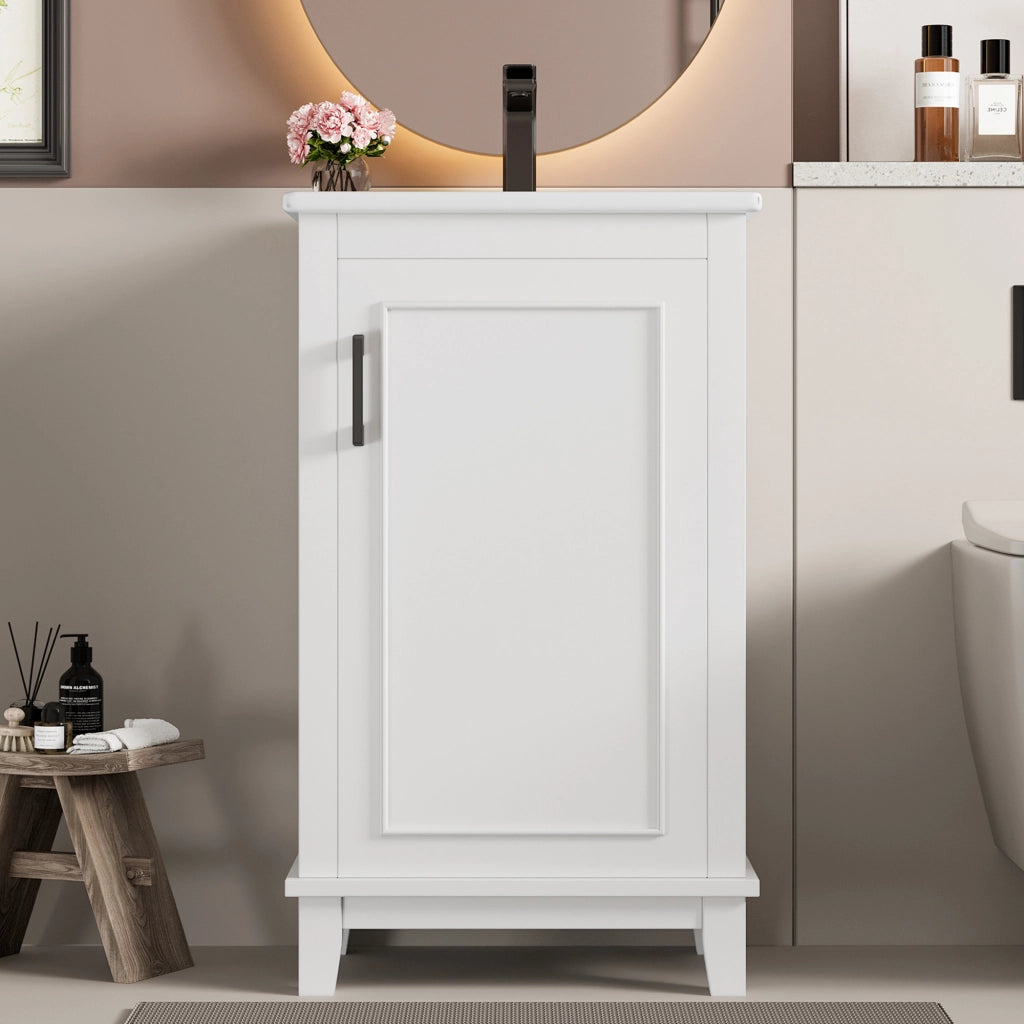 Mobile bagno freestanding 51x34x83 cm con lavabo in ceramica integrato, 1 anta, ripiano regolabile, bianco