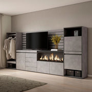 Credenza, 334x35x145cm, Camera da letto, Camino elettrico XXL, Cassettiera, Scarpiera, Armadio Aperto, grigio cemento RF3395