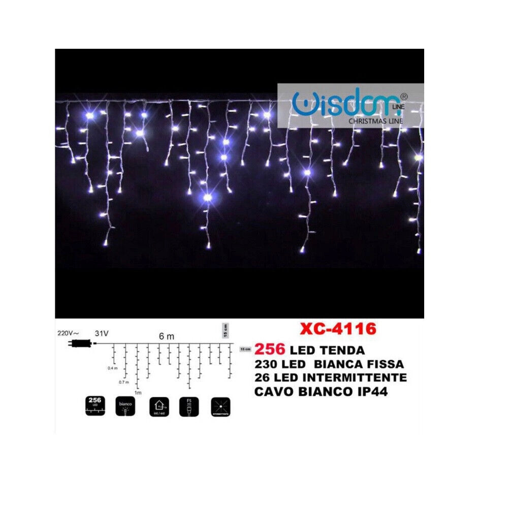 Tenda luminosa con 256 LED a luce bianca fredda e flash intermittenti da Esterno 6 mt prolungabili