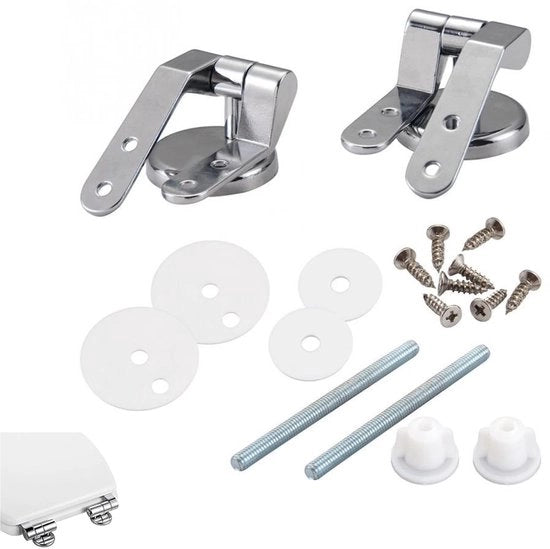 Set di Charniere WC in Acciaio Zinato - Adatto per MDF/Legno/Kunsthars - Inclusi Accessori - Dimensioni 10x4x3 cm - Per Diverse Toilette - Coperchio WC