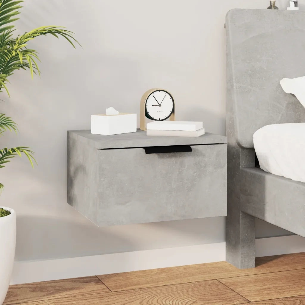 Set di 2 Comodini | Armadio da Notte | Mobiletto da notte a Muro Grigio Cemento 34x30x20 cm