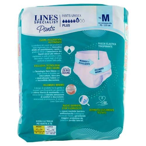 LINES SPECIALIST PANTS MUTANDINE UNISEX "M PLUS" SUPER ASSORBENTE, SUPER ASCIUTTO FINO A 3 VOLTE PIÙ EFFICACE 7PZ