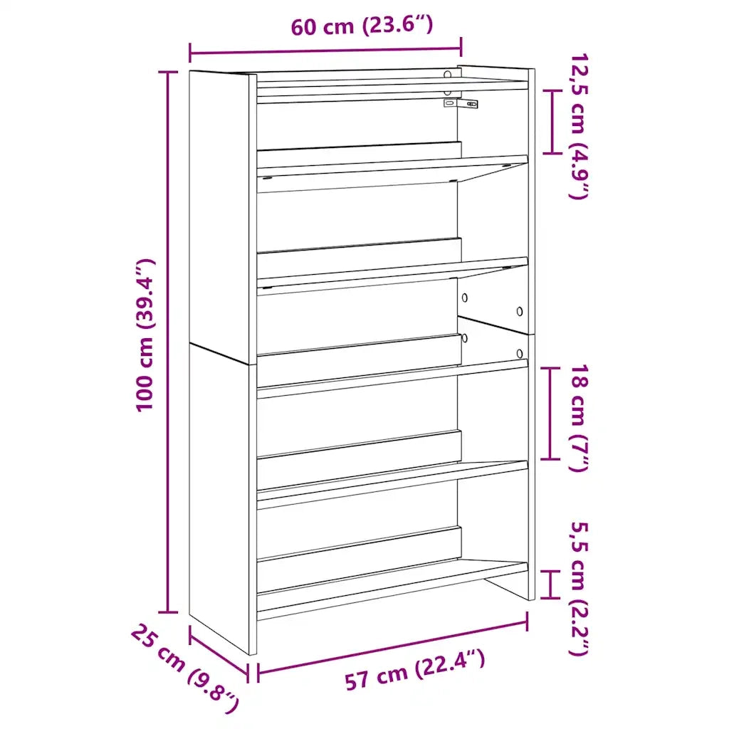 Scarpiera Grigio Sonoma 60x25x100 cm in Truciolato 859874