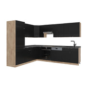 Cucina angolare completa Fame-Line Nero rigato/Rovere dorato 227 x 60 cm, PL Antracite Vicco
