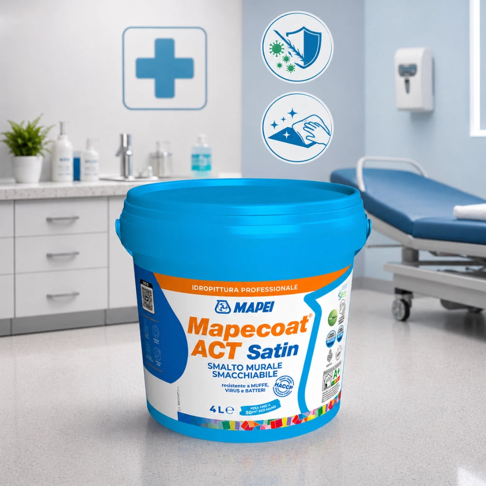 Mapei mapecoat act satin smalto murale lavabile antimuffa e antibatterico *** formato 4 lt, confezione 1